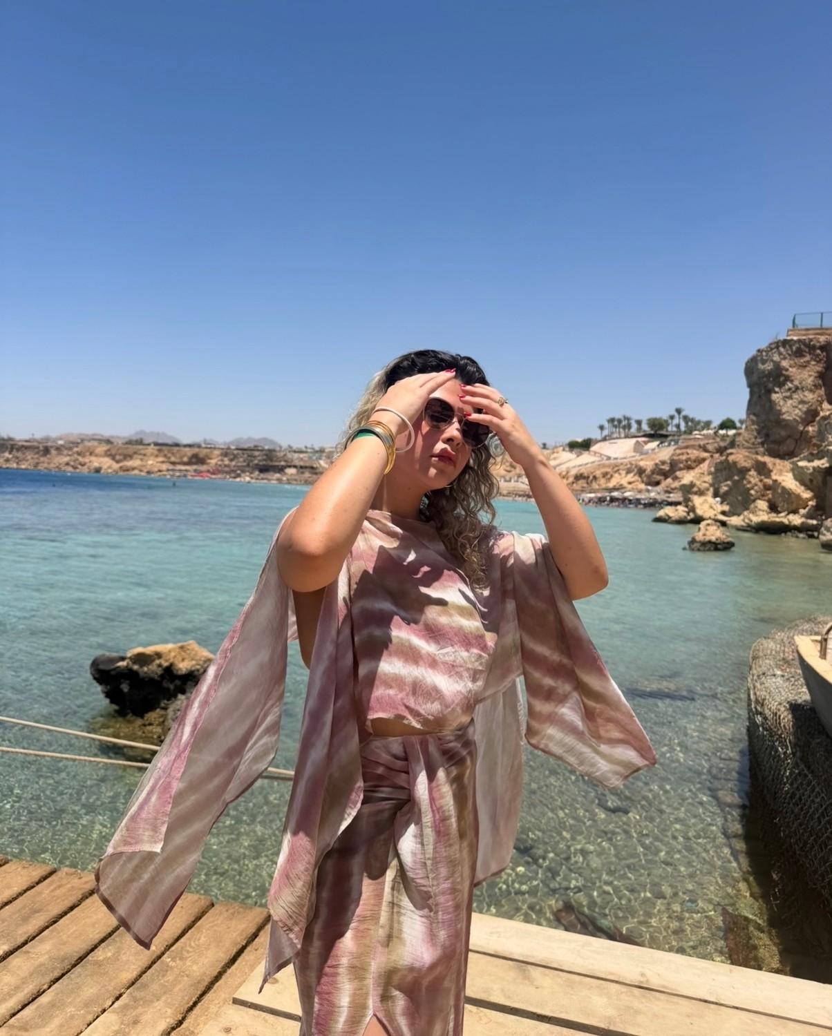 Elias Studios Kadın Batik Desenli Beachwear Kimono Bluz Bağlamalı Pareo Etek Takım 36-38-40 görsel 7