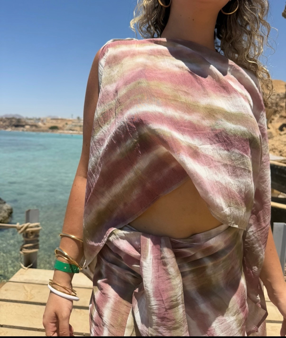 Elias Studios Kadın Batik Desenli Beachwear Kimono Bluz Bağlamalı Pareo Etek Takım 36-38-40 görsel 6