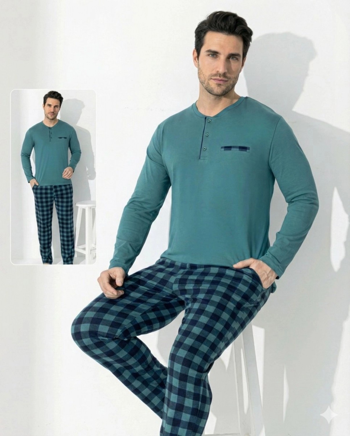 Hace Bazaar Boyraz 0689 Erkek Uzun Kol Penye Pijama Takımı