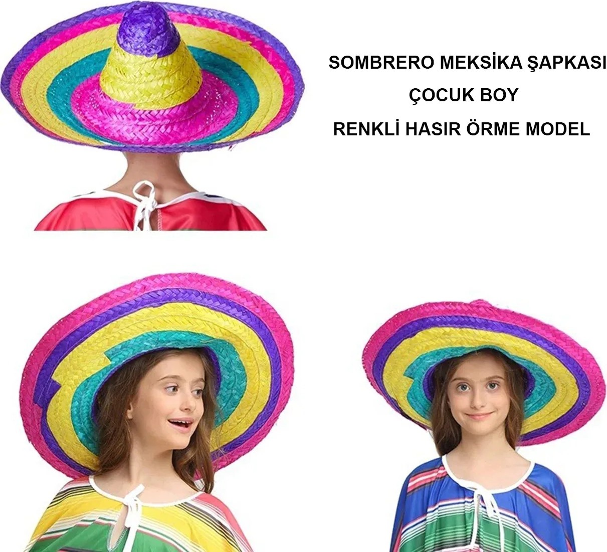 TeknoKapsül Sombrero Meksika Şapkası Renkli Örme Hasır Çuk Boy görsel 5