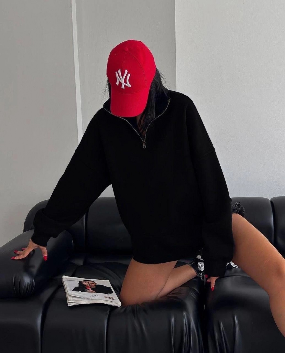 Hace Bazaar Yarım Fermuarlı Üç Iplik Sweatshirt - Siyah