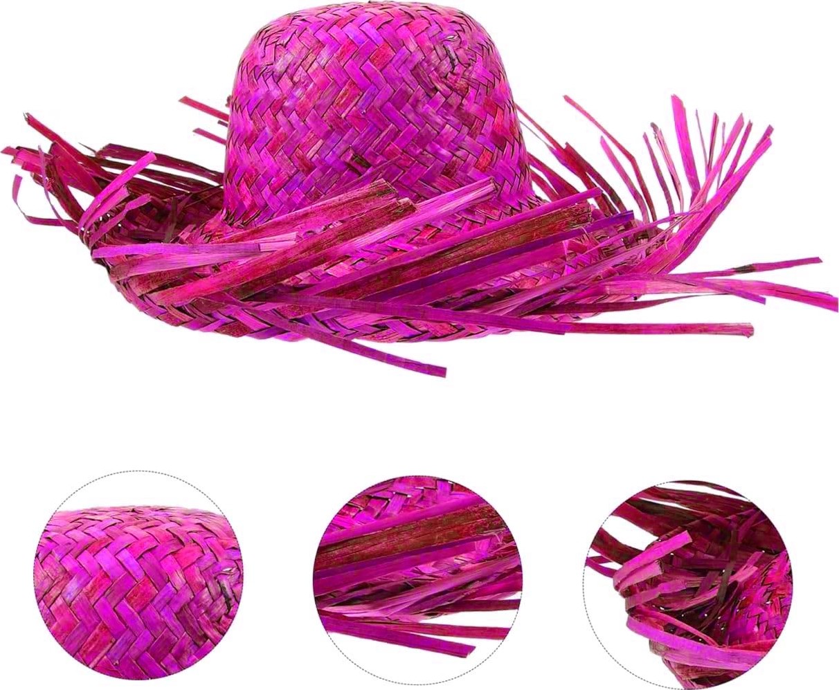 TeknoKapsül Tropikal Parti Pembe Fuşya Hasır Hawaii Şapkası 13X36 cm