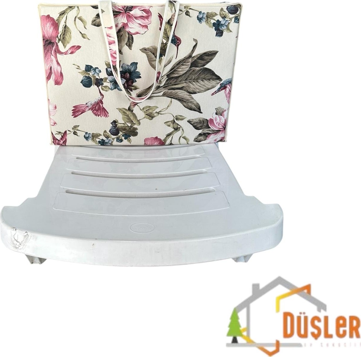 Düşler Ev Tekstili Pembe Çiçekli Krem Plaj Çantası (Şezlong Minderi) görsel 8