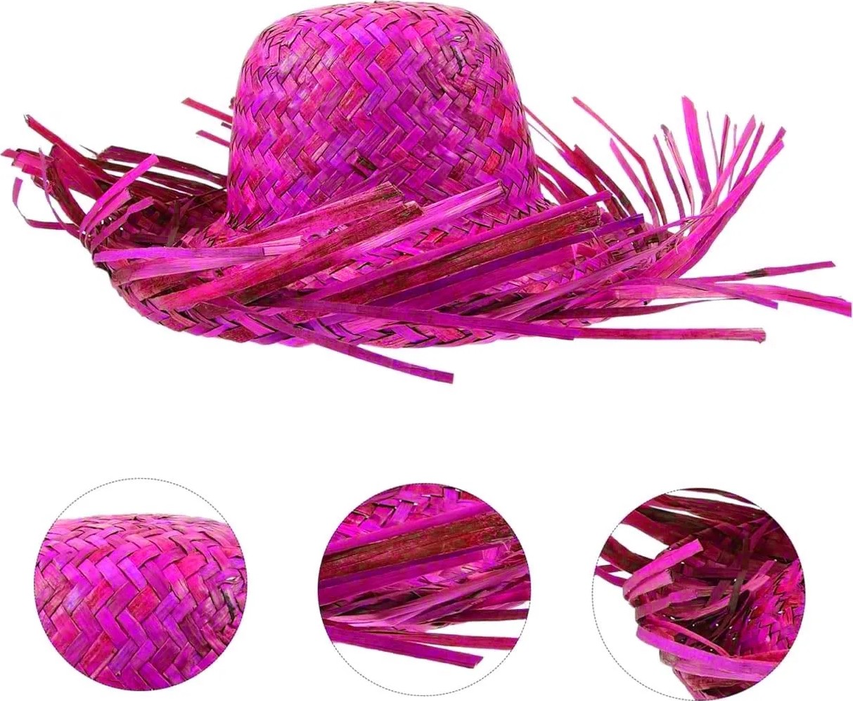 TeknoKapsül Tropikal Parti Pembe Fuşya Hasır Hawaii Şapkası 13X36 cm