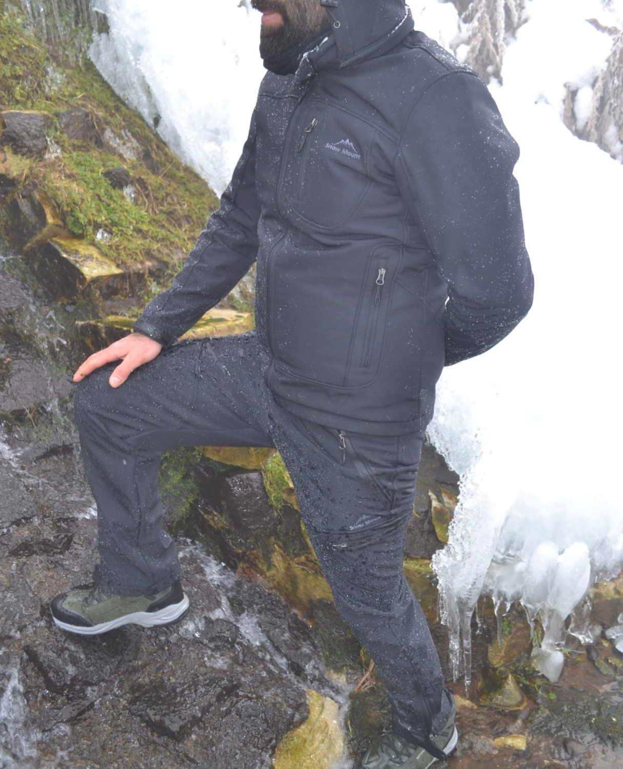 Snowmount Paça Fermuarlı Siyah Softshell Su İtici Rüzgar Geçirmez Outdoor Kışlık Pantolon görsel 7