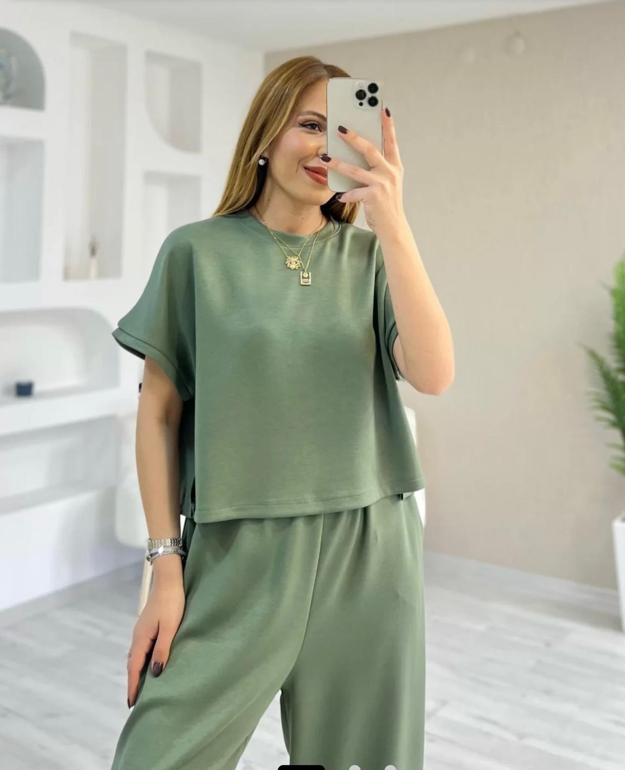 Trending Size Modal Dokulu Kısa Kol Şalvar Takım