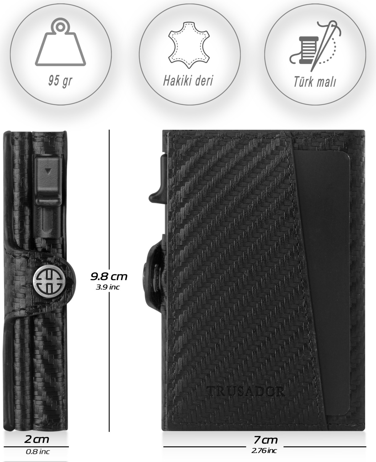 Trusador Palermo Carbon Mekanizmalı Üçe Katlanır Kartlık Hakiki Deri Cüzdan Unisex Kadın Erkek Rfid Korumalı görsel 5