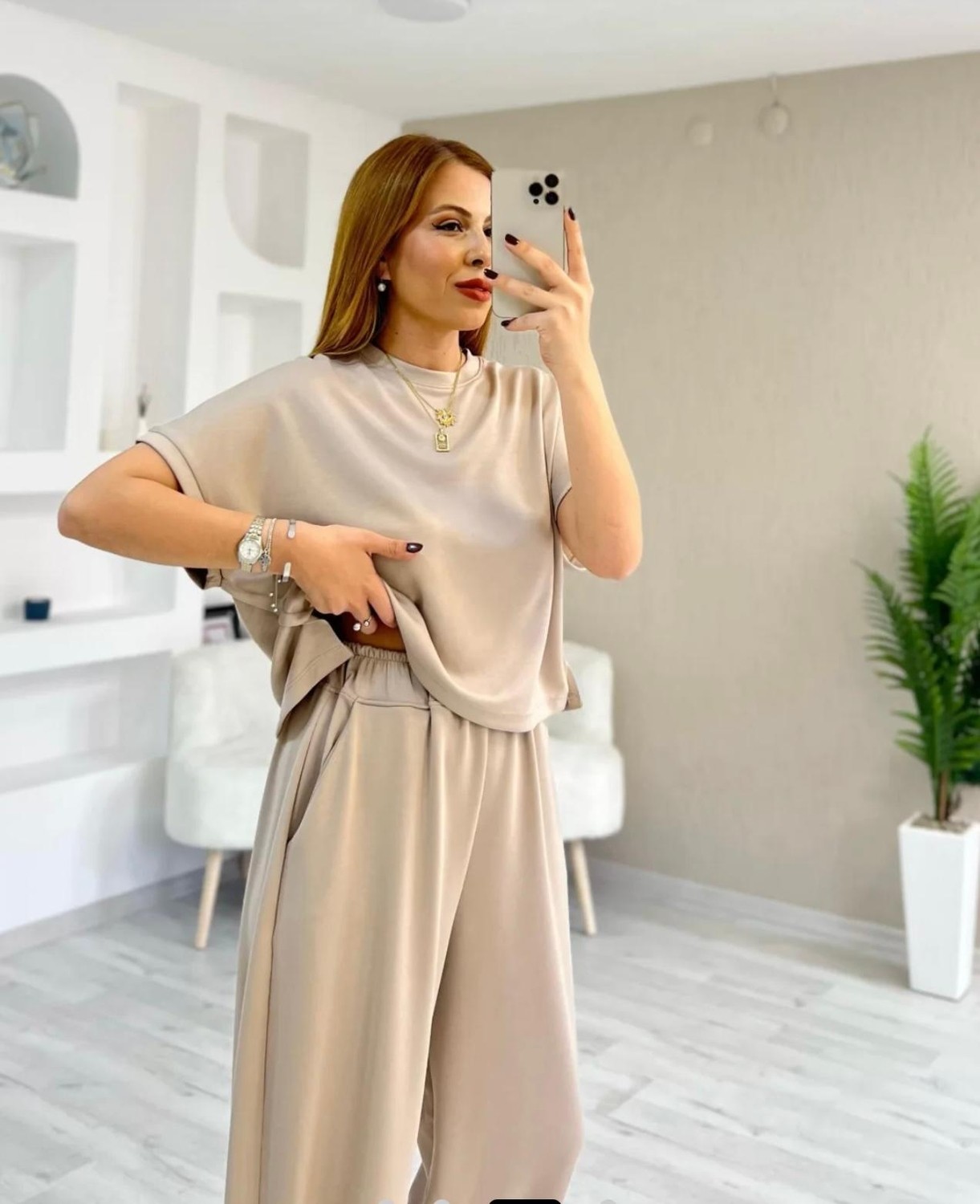 Trending Size Modal Dokulu Kısa Kol Şalvar Takım