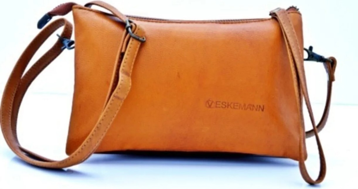 Veskemann Kadın Taba Helene Üç Gözlü Hakiki Deri Portföy Clutch Askılı Çanta