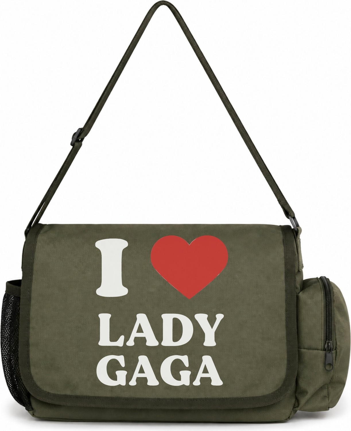 Sevbano I Love Lady Gaga Şarkıcı Baskılı Unisex Okul, Spor, Ofis Çok Amaçlı Postacı Çantası