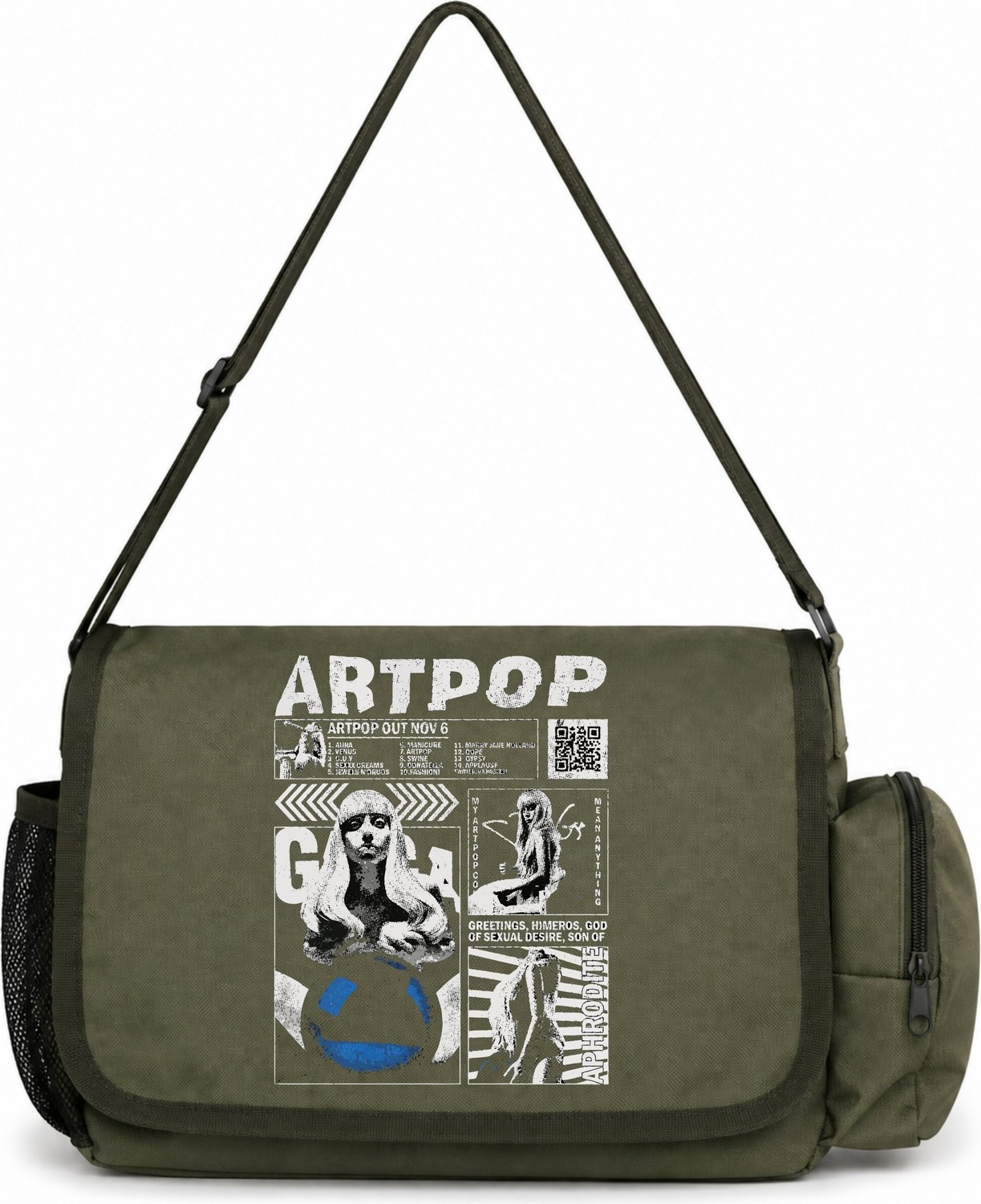 Sevbano Artpop Lady Gaga Şarkıcı Baskılı Unisex Okul, Spor, Ofis Çok Amaçlı Postacı Çantası görsel 4