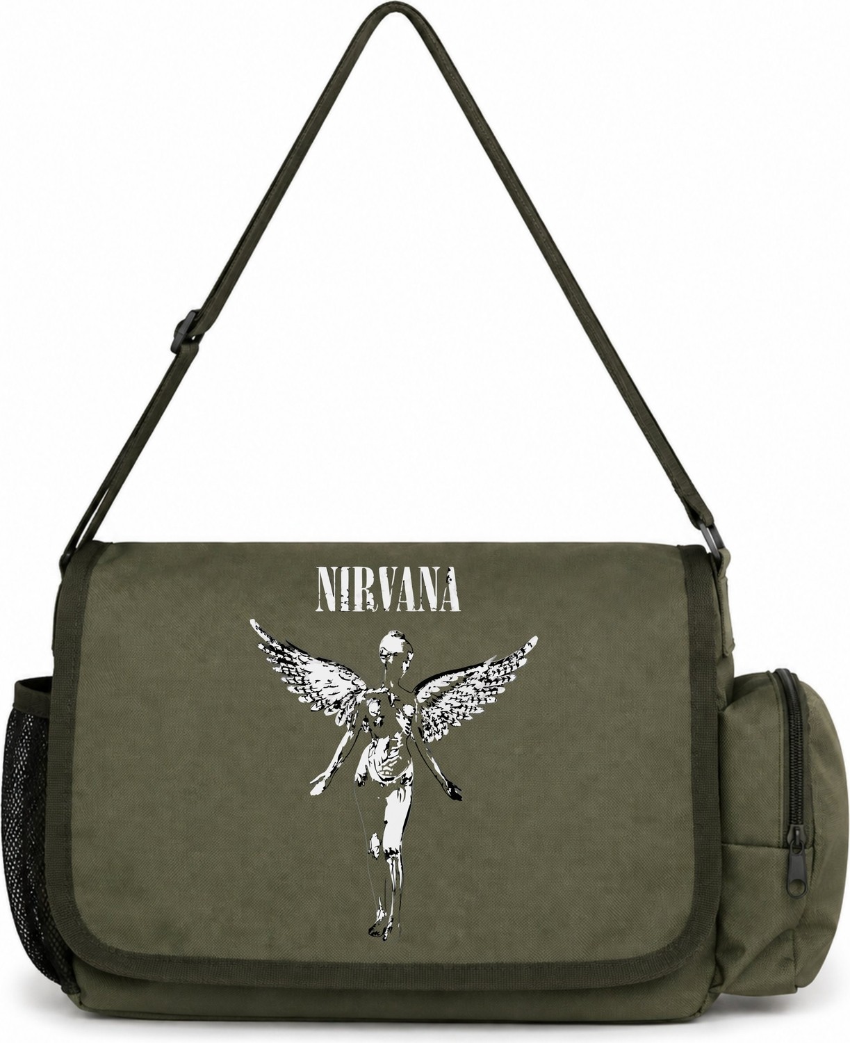Sevbano Nirvana Rock Metal Müzik Grubu Baskılı Unisex Okul, Spor, Ofis Çok Amaçlı Postacı Çantası