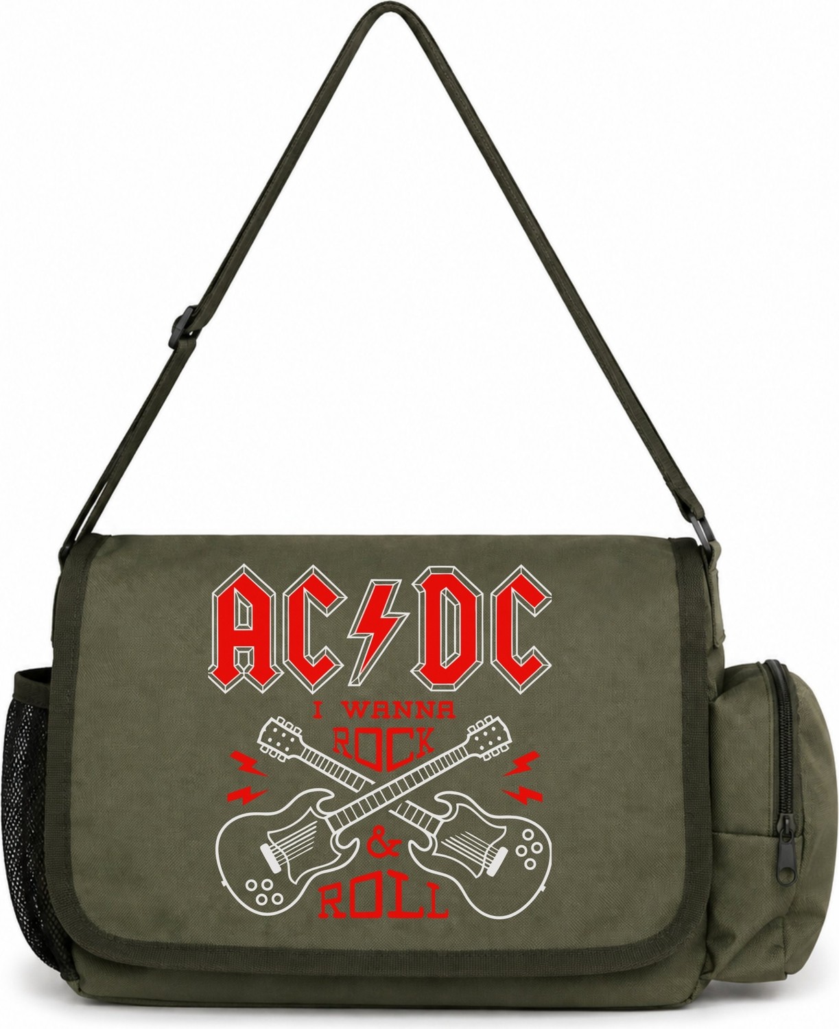 Sevbano Ac Dc Rock Metal Müzik Grubu Baskılı Unisex Okul, Spor, Ofis Çok Amaçlı Postacı Çantası