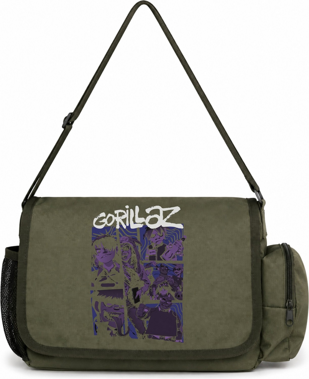 Sevbano Gorillaz Rock Metal Müzik Grubu Baskılı Unisex Okul, Spor, Ofis Çok Amaçlı Postacı Çantası görsel 4
