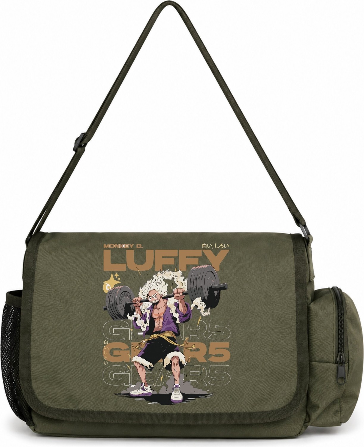 Sevbano Monkey D. Luffy Gear 5 One Piece Anime Baskılı Unisex Okul, Spor, Ofis Çok Amaçlı Postacı Çantası