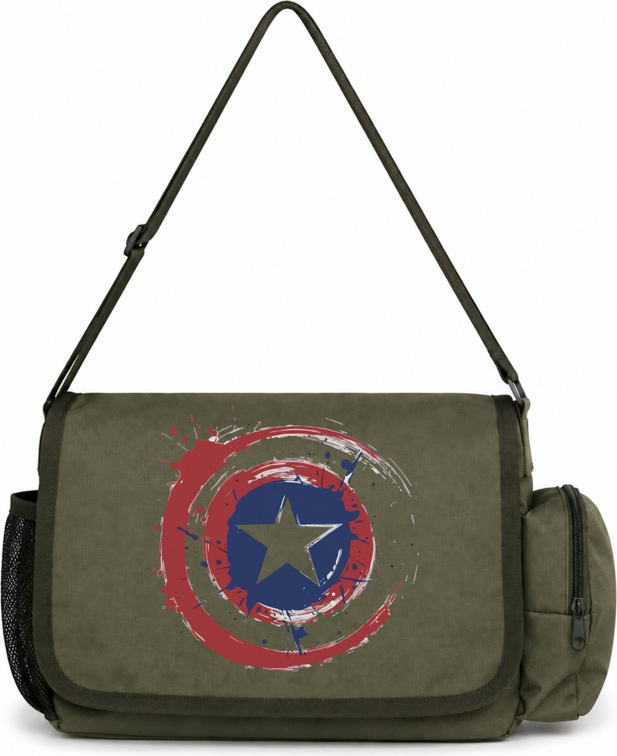 Sevbano Kaptan Amerika Avengers Film Kahramanı Baskılı Unisex Okul, Spor, Ofis Çok Amaçlı Postacı Çantası
