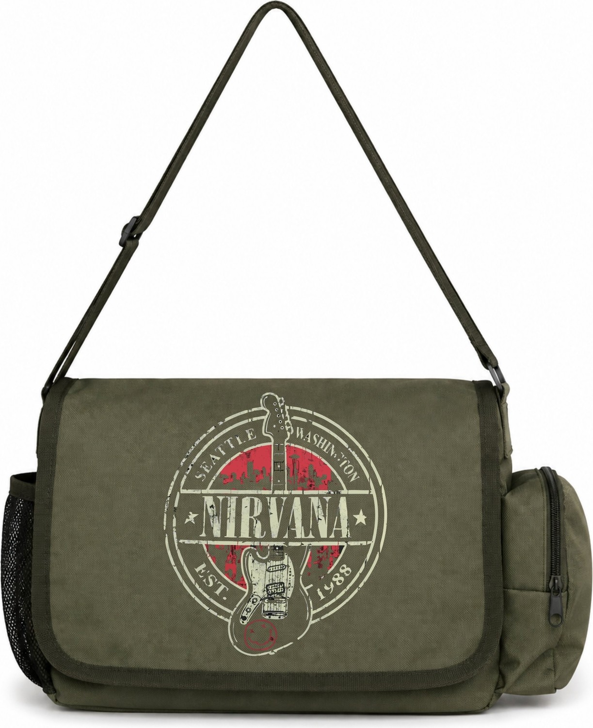 Sevbano Nirvana Rock Metal Müzik Grubu Baskılı Unisex Okul, Spor, Ofis Çok Amaçlı Postacı Çantası