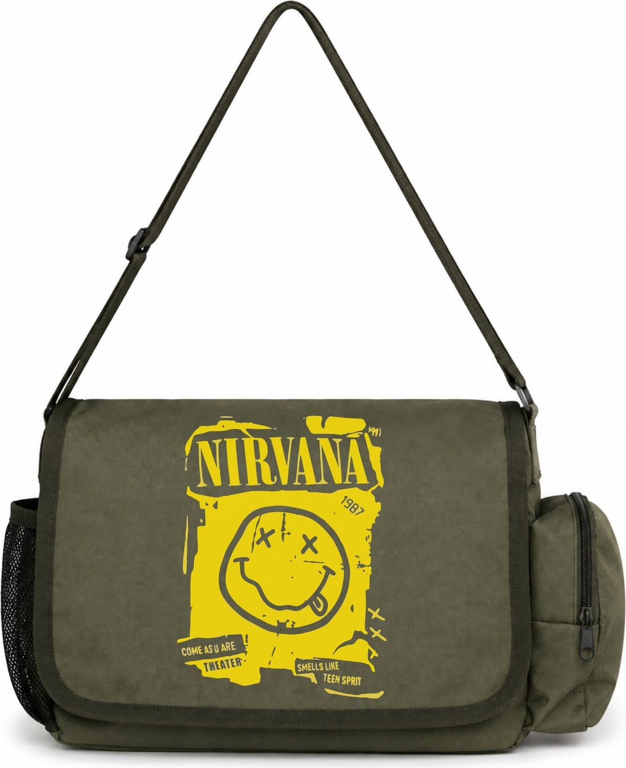 Sevbano Nirvana Rock Metal Müzik Grubu Baskılı Unisex Okul, Spor, Ofis Çok Amaçlı Postacı Çantası görsel 4