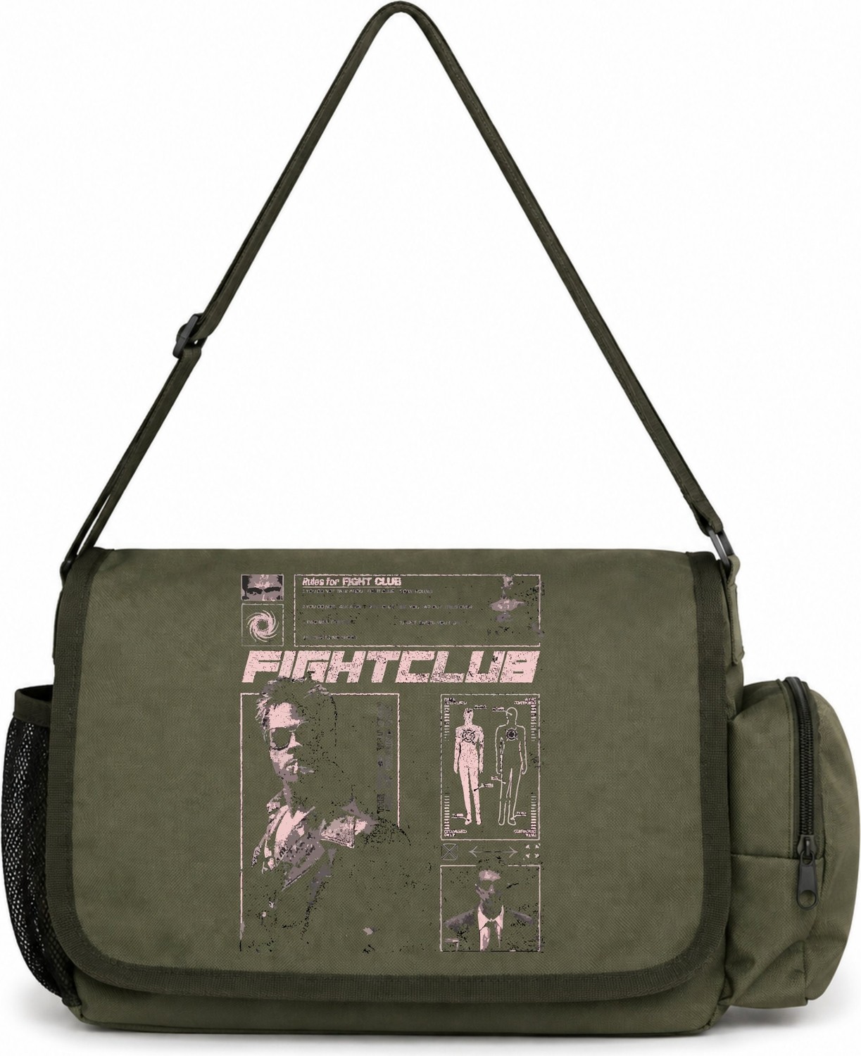 Sevbano Fight Club Tyler Durden Film Baskılı Unisex Okul, Spor, Ofis Çok Amaçlı Postacı Çantası görsel 4