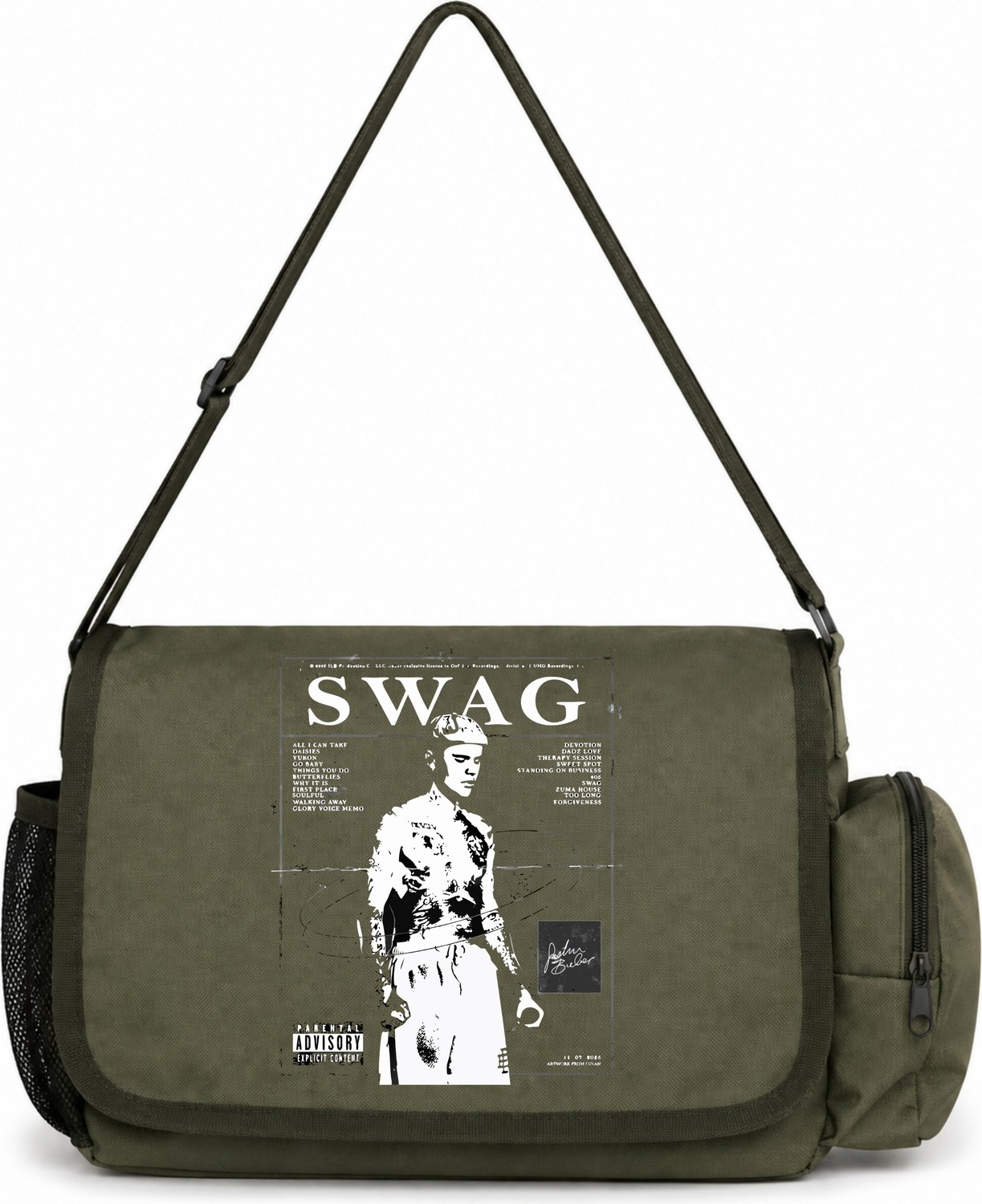 Sevbano Swag Justin Bieber Şarkıcı Baskılı Unisex Okul, Spor, Ofis Çok Amaçlı Postacı Çantası