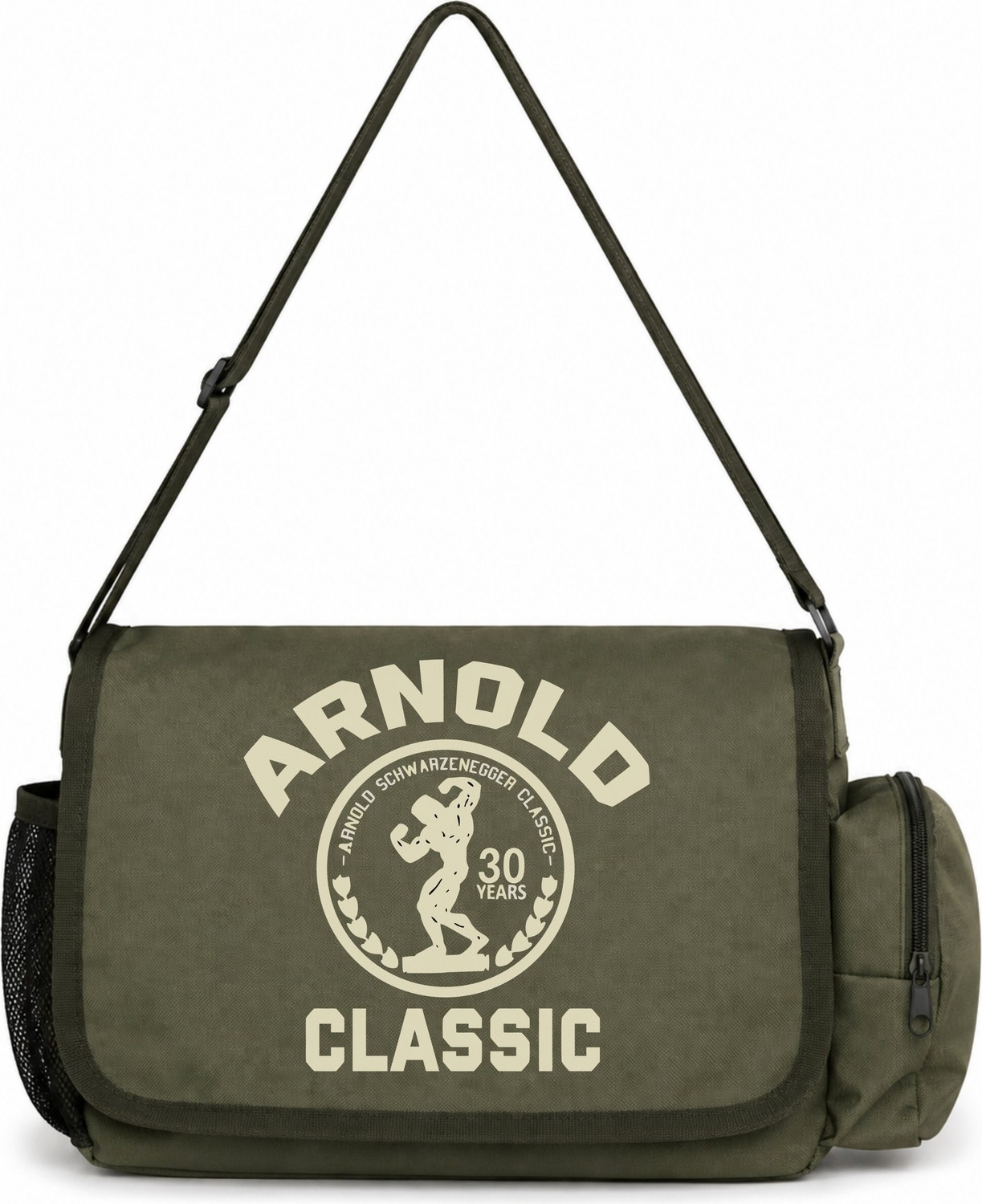 Sevbano Arnold Sporcu Fitness Bodybuilding Baskılı Unisex Okul, Spor, Ofis Çok Amaçlı Postacı Çantası