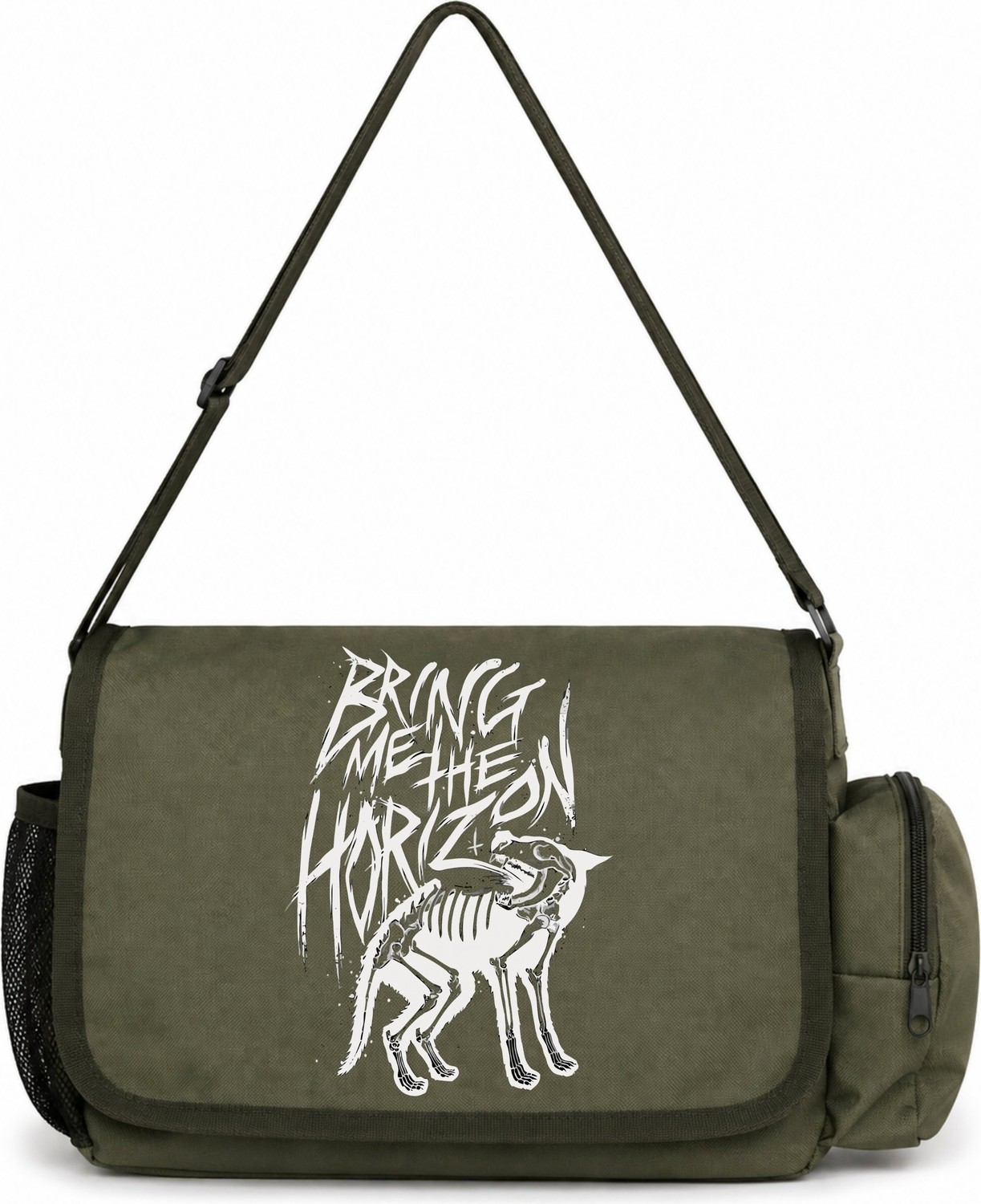 Sevbano Horizon Rock Metal Müzik Grubu Baskılı Unisex Okul, Spor, Ofis Çok Amaçlı Postacı Çantası görsel 4