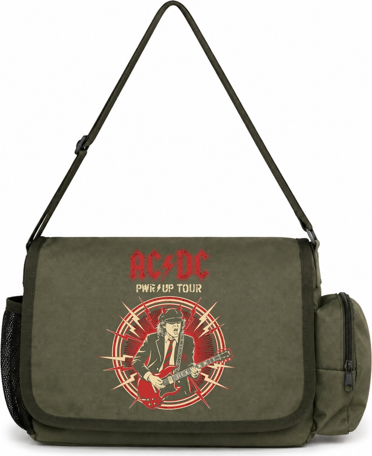 Sevbano Ac Dc Rock Metal Müzik Grubu Baskılı Unisex Okul, Spor, Ofis Çok Amaçlı Postacı Çantası