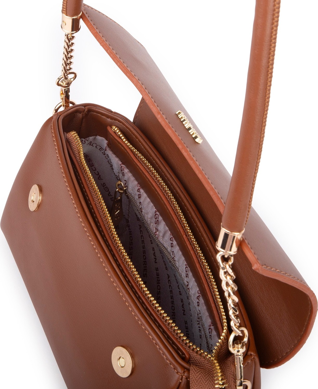 Nas Bag Kadın Sade Şık Omuz ve Çapraz Çanta (En 24 cm ;boy 12 cm ) Taba görsel 4