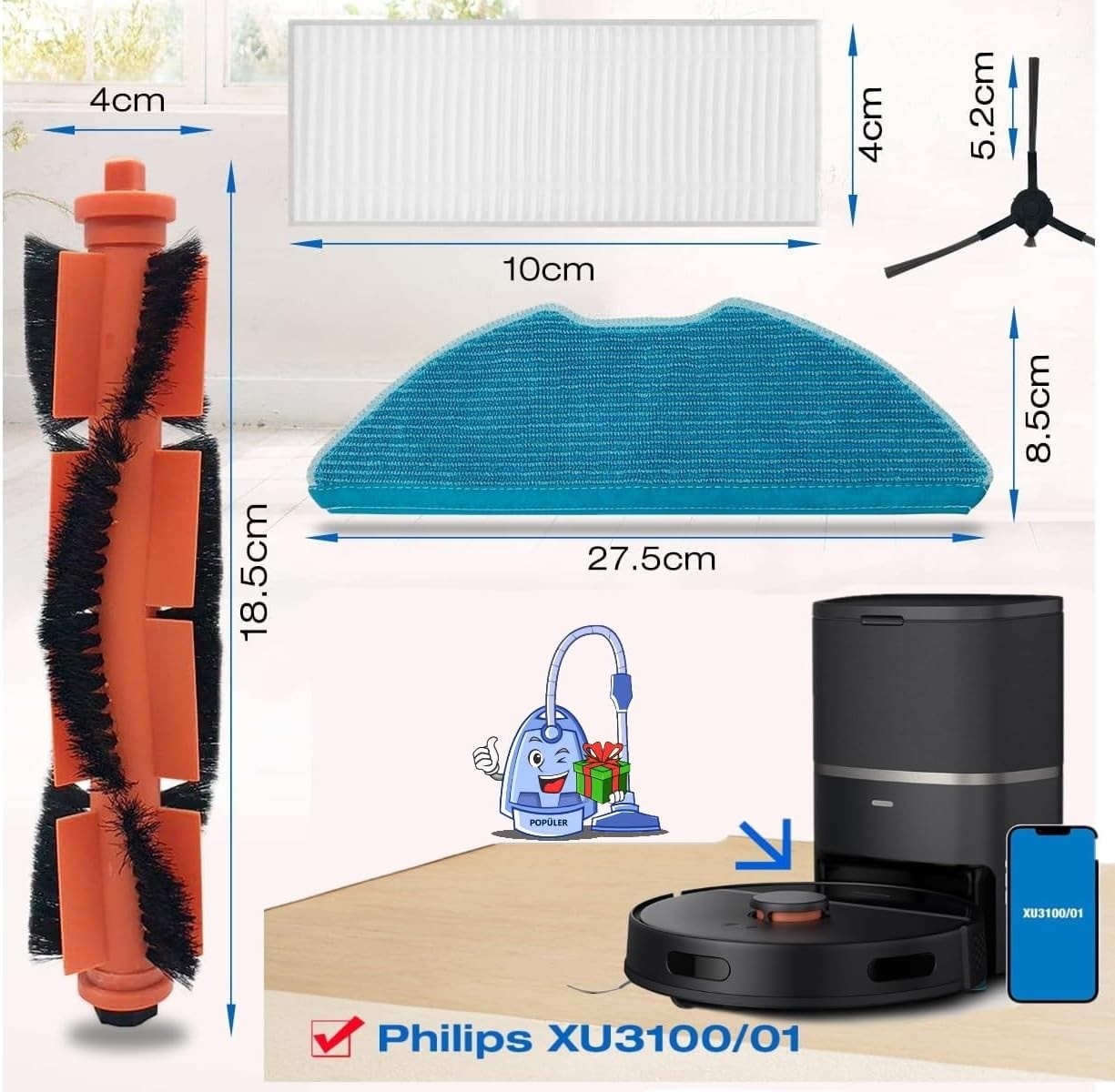 OEM Philips Homerun Serisi 3000, XU3100/01 XU3110/02 ile Uyumlu Yedek Parça Seti Robot Süpürge görsel 2