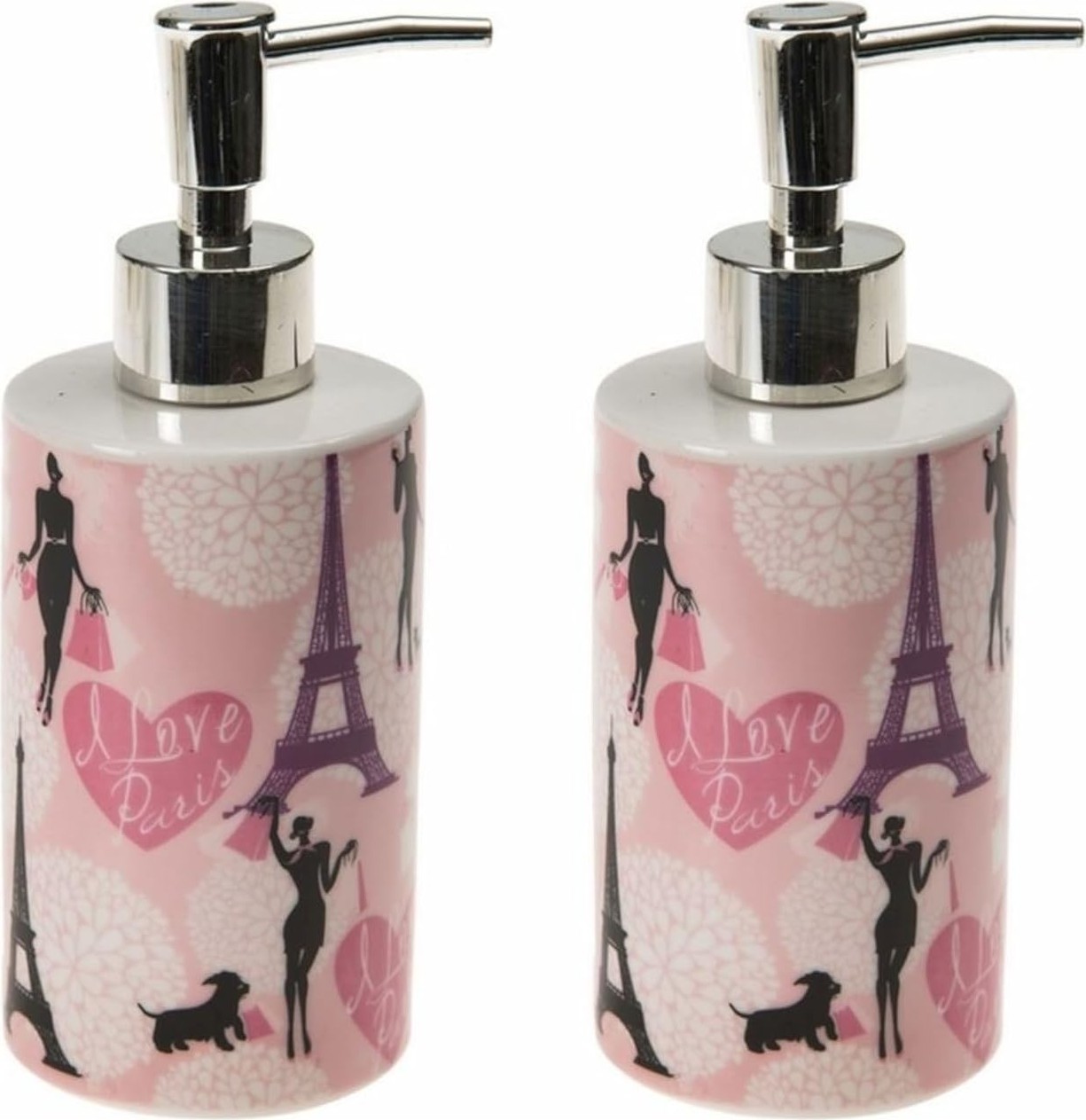 Prime Seti Seramik Sıvı Sabunluk 2 Adet Kızlı Paris Desenli 7X7X18CM 320ML görsel 2