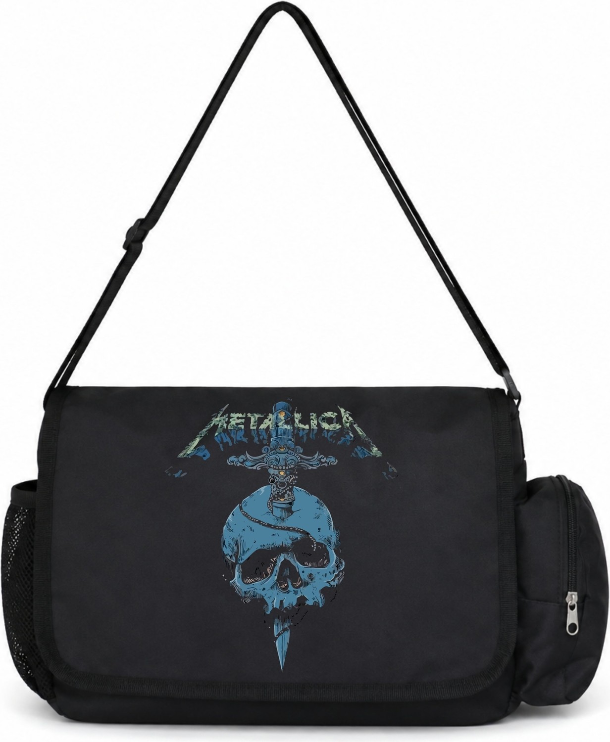 Sevbano Metallica Rock Metal Müzik Grubu Baskılı Unisex Okul, Spor, Ofis Çok Amaçlı Postacı Çantası