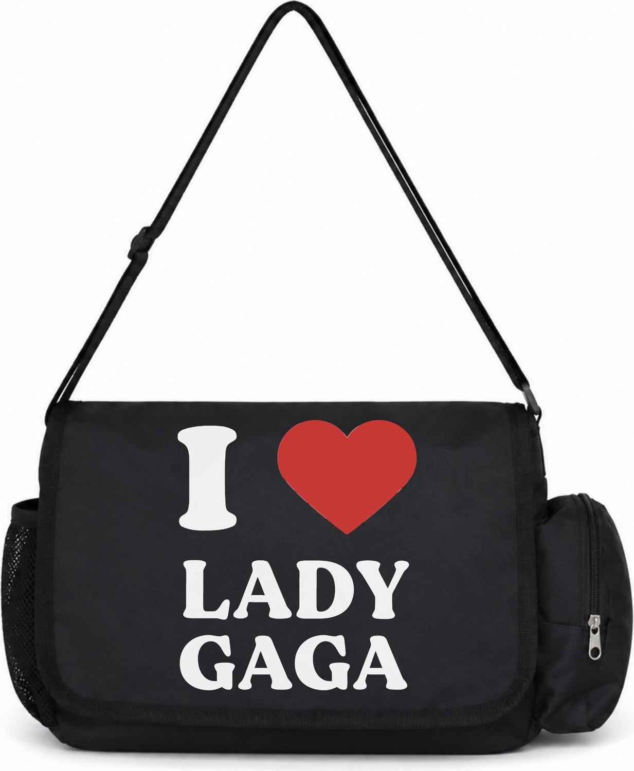 Sevbano I Love Lady Gaga Şarkıcı Baskılı Unisex Okul, Spor, Ofis Çok Amaçlı Postacı Çantası görsel 4