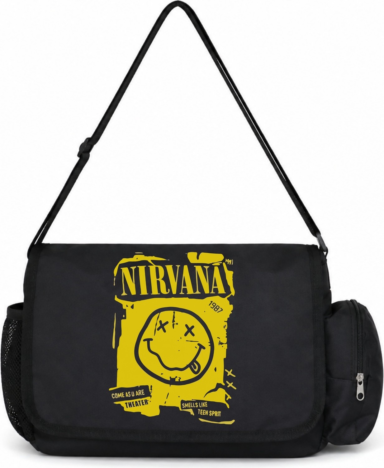 Sevbano Nirvana Rock Metal Müzik Grubu Baskılı Unisex Okul, Spor, Ofis Çok Amaçlı Postacı Çantası