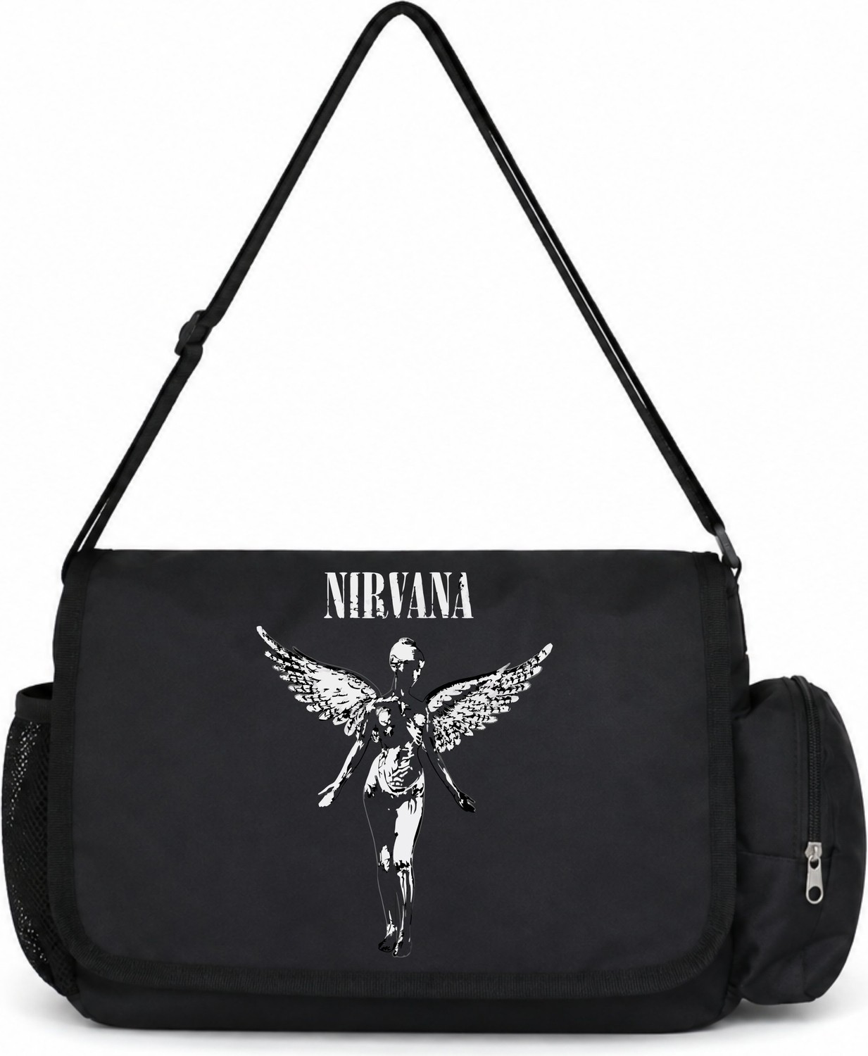 Sevbano Nirvana Rock Metal Müzik Grubu Baskılı Unisex Okul, Spor, Ofis Çok Amaçlı Postacı Çantası görsel 4