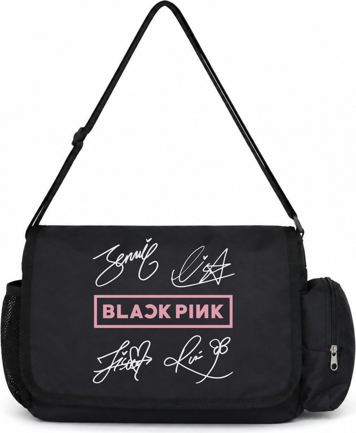 Sevbano Blackpink Müzik Grubu Baskılı Unisex Okul, Spor, Ofis Çok Amaçlı Postacı Çantası görsel 4