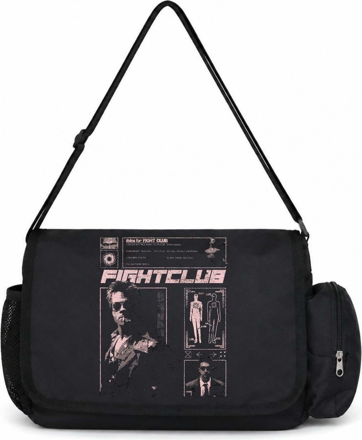 Sevbano Fight Club Tyler Durden Film Baskılı Unisex Okul, Spor, Ofis Çok Amaçlı Postacı Çantası