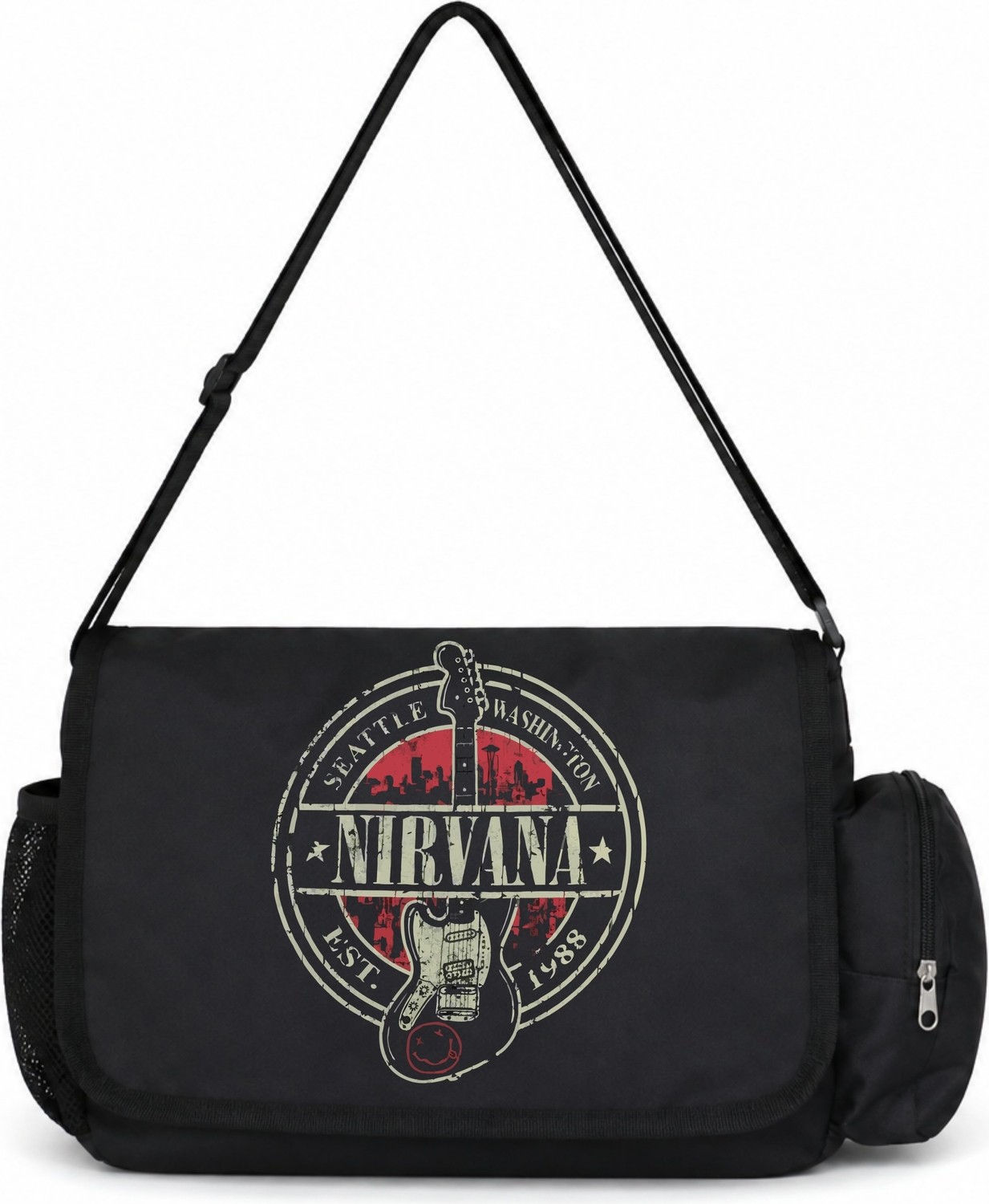 Sevbano Nirvana Rock Metal Müzik Grubu Baskılı Unisex Okul, Spor, Ofis Çok Amaçlı Postacı Çantası görsel 4