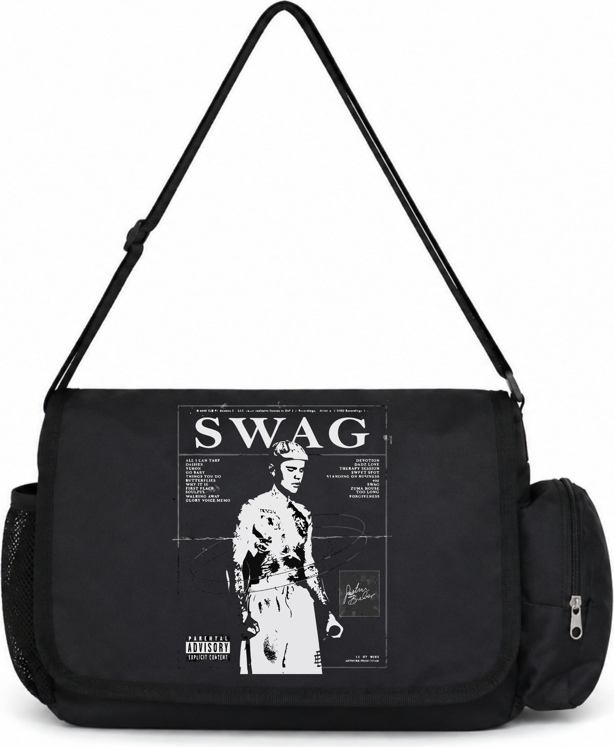 Sevbano Swag Justin Bieber Şarkıcı Baskılı Unisex Okul, Spor, Ofis Çok Amaçlı Postacı Çantası görsel 4