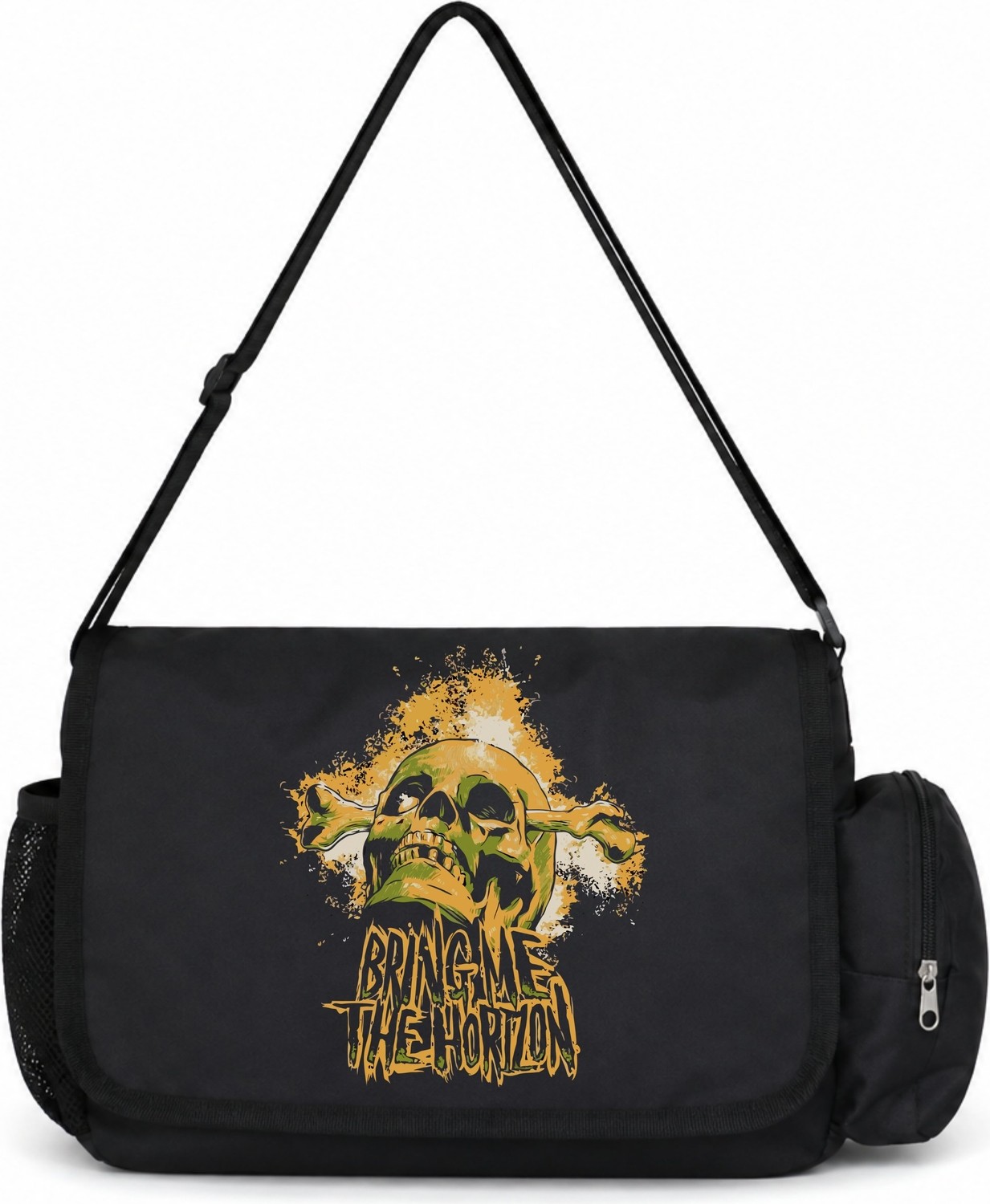 Sevbano Horizon Rock Metal Müzik Grubu Baskılı Unisex Okul, Spor, Ofis Çok Amaçlı Postacı Çantası görsel 4