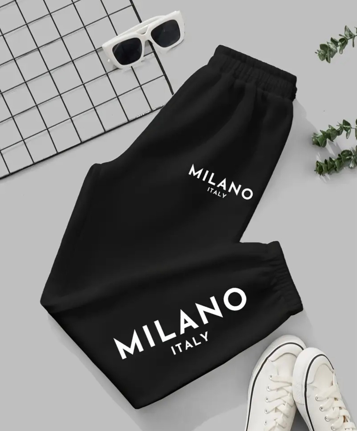 Amor Face Büyük Beden Özel Tasarım Milano Italy Baskılı Ultra Rahat Yazlık Jogger Kadın Eşofman Altı görsel 3
