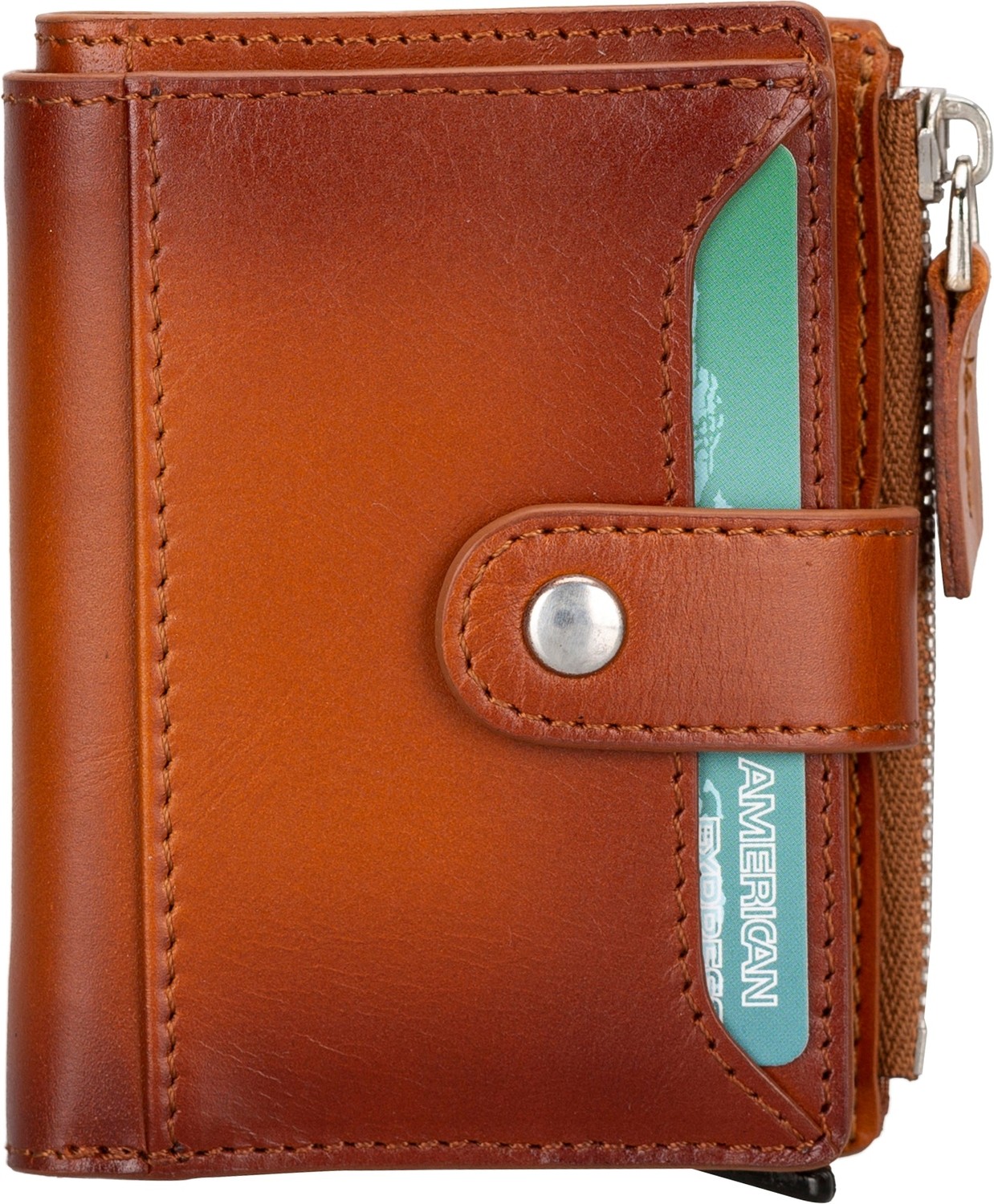 BloominBag Siena Classic Tan Mekanizmalı Deri Cüzdan & Kartlık (Rfıd Korumalı)