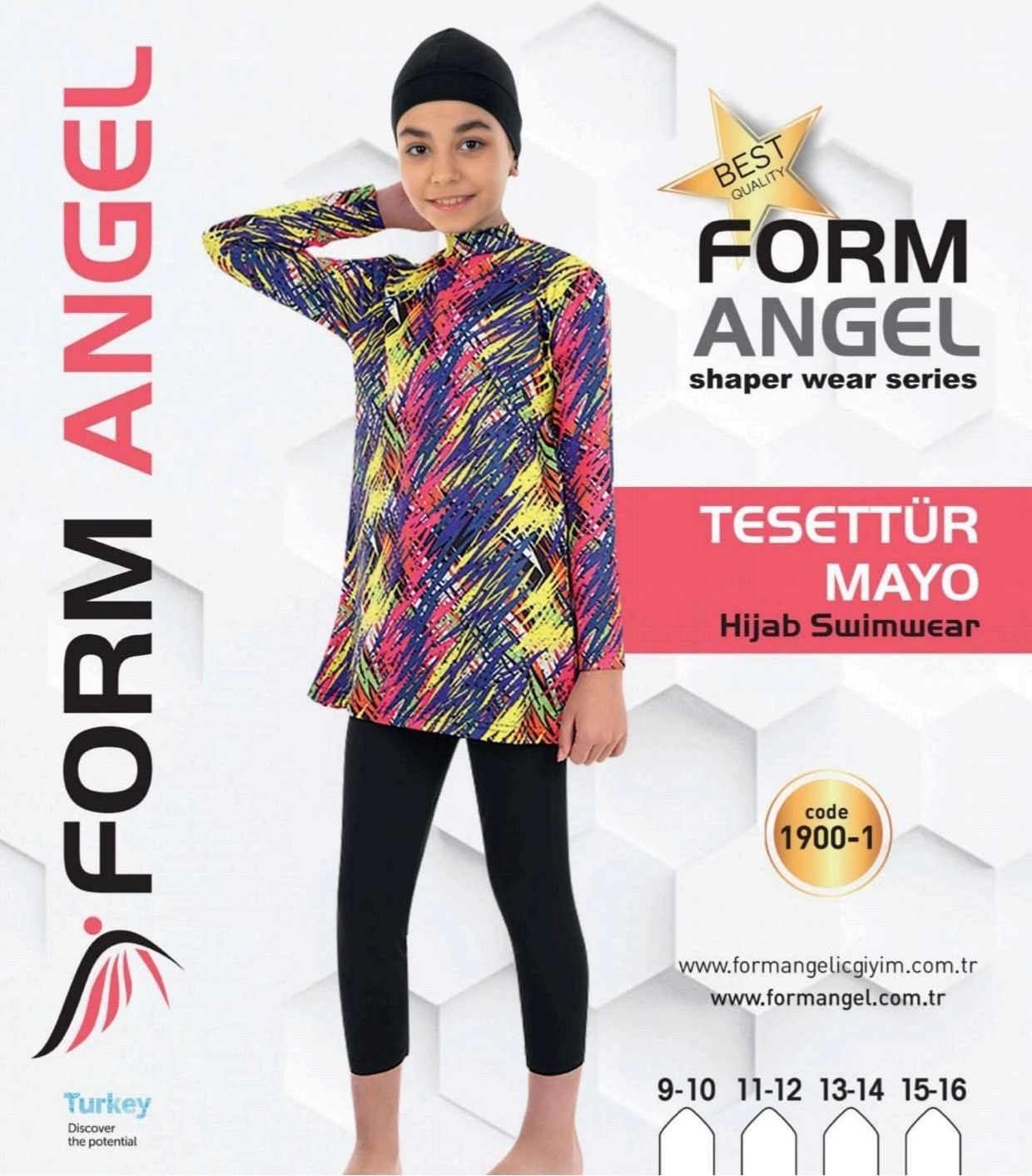 Bay Çağrı Form Angel 1900 Çocuk Uzun Kollu Desenli Tesettür Mayo 9-16 Yaş - Siyah - 9-16 Yaş görsel 3