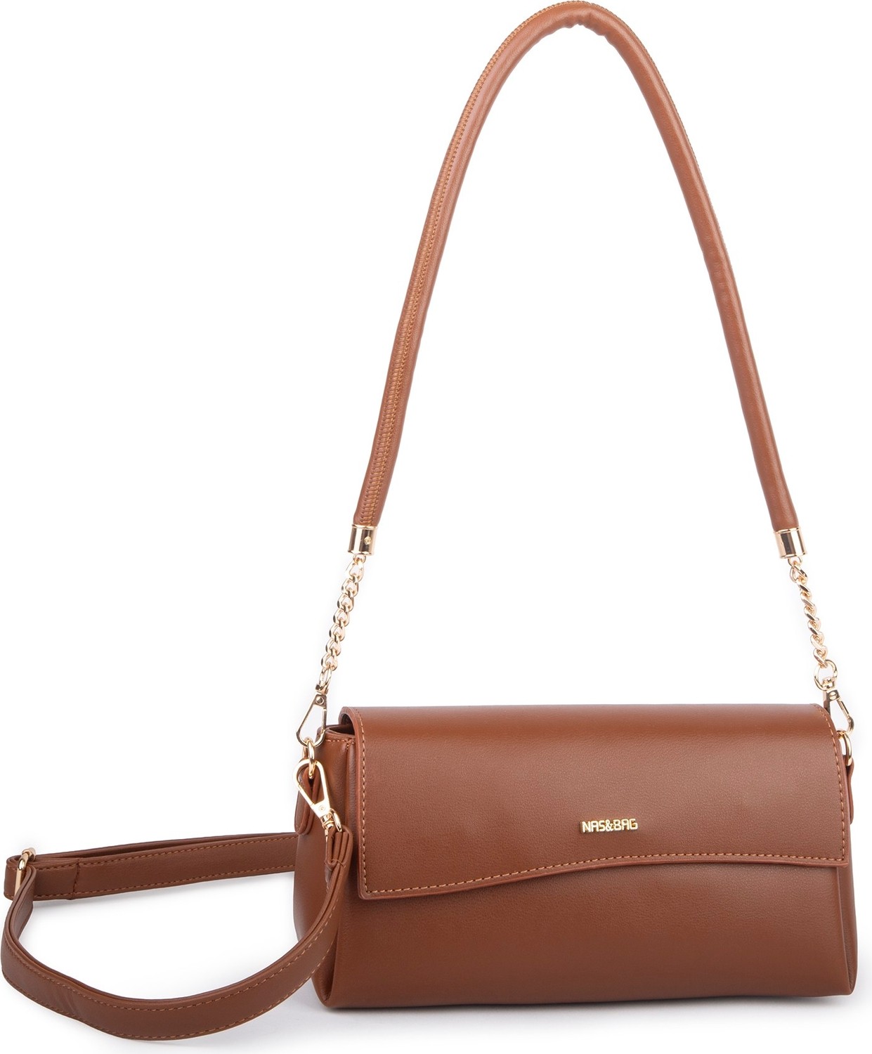 Nas Bag Kadın Sade Şık Omuz ve Çapraz Çanta (En 24 cm ;boy 12 cm ) Taba