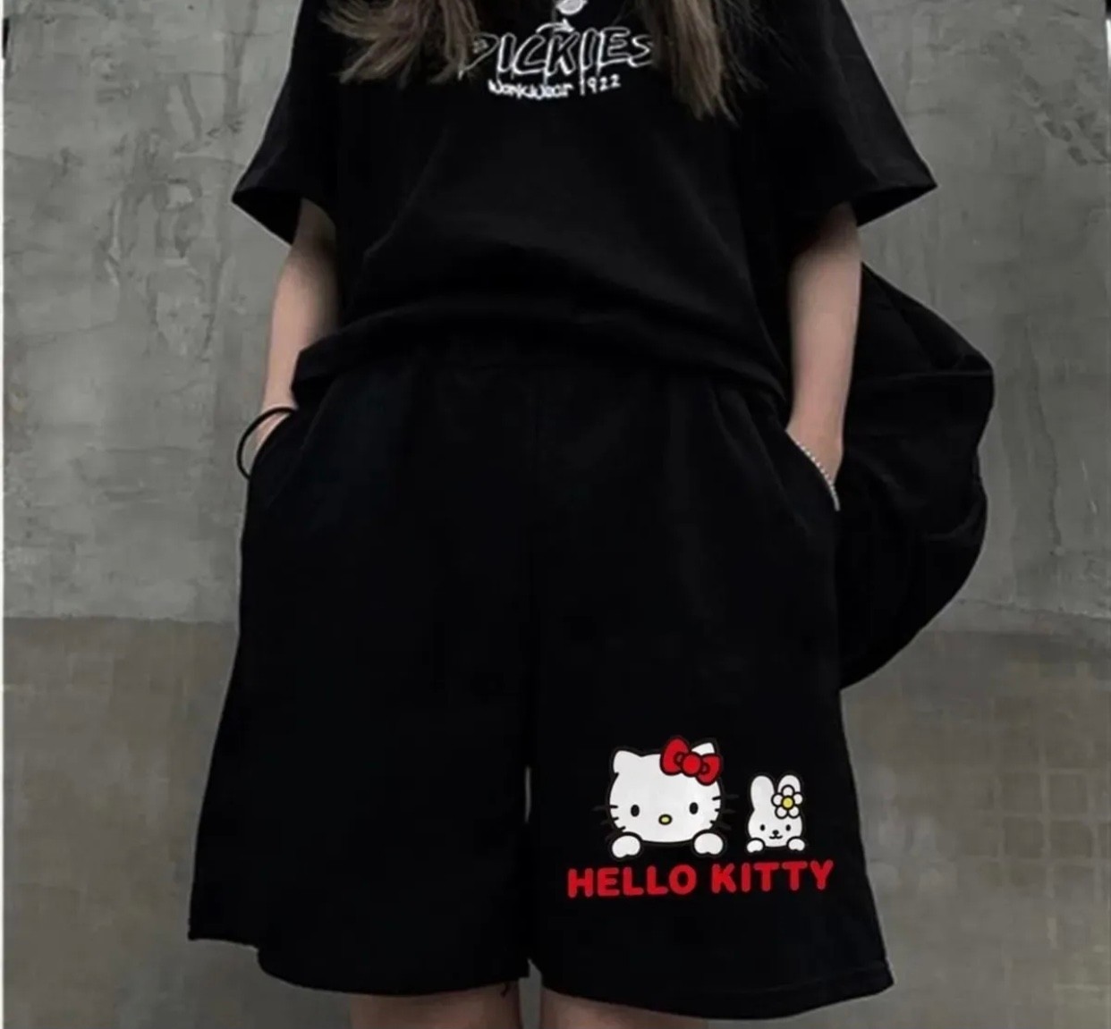 Amor Man Büyük Beden Özel Tasarım Hello Kitty Baskılı Ter Tutmayan Yazlık Çift Cep Kadın Battal Şort