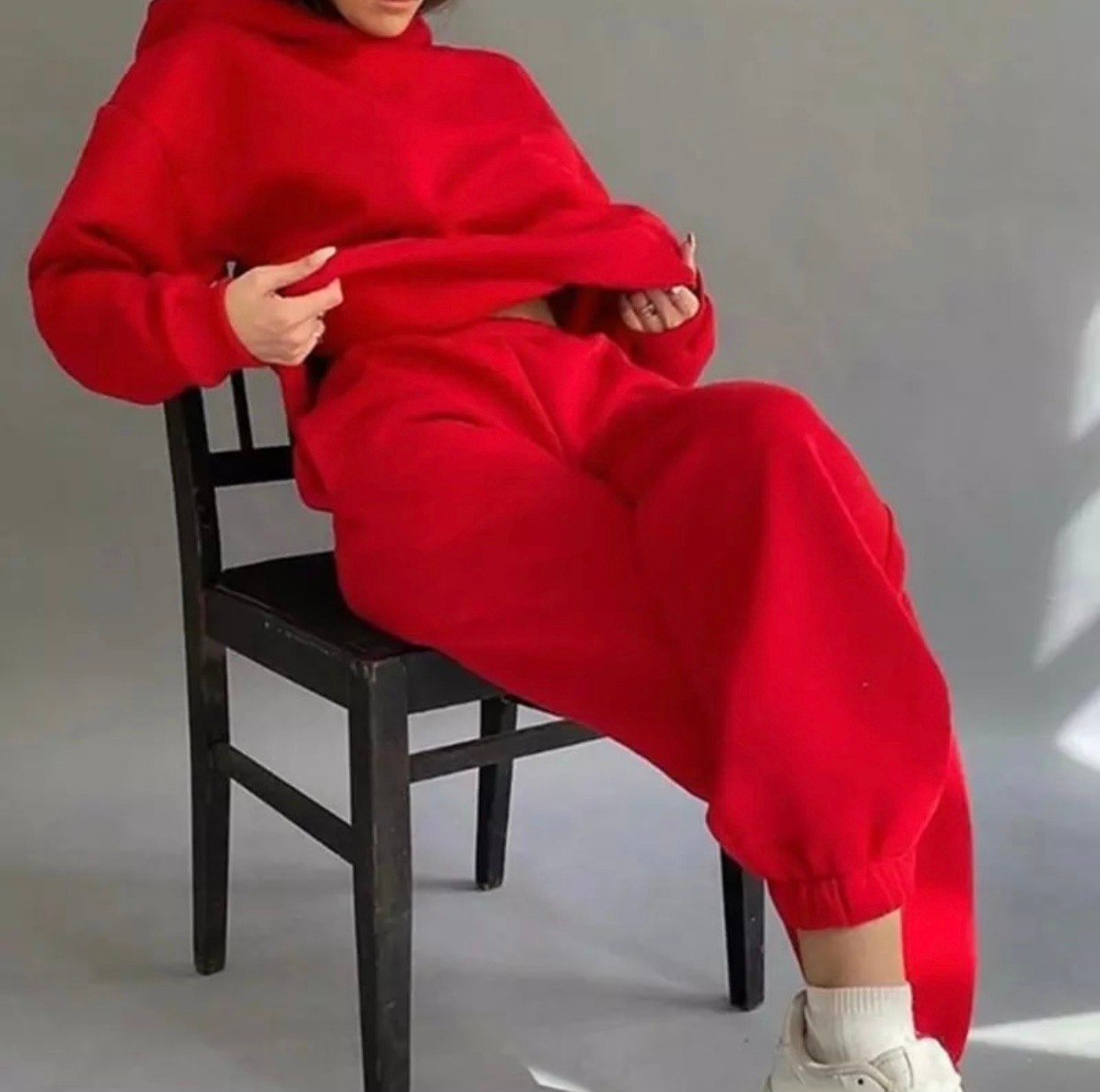 Punix Punıx Büyük Beden Özel Seri Kapüşonlu Düz Renk %100 Pamuk Trend Kışlık Oversize Kadın Eşofman Takımı