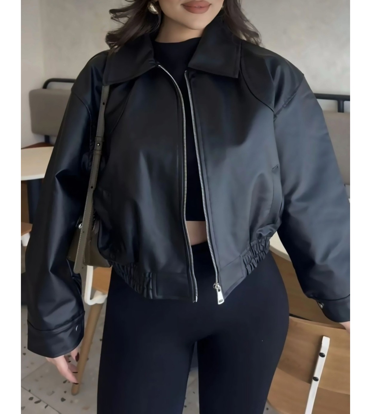 Moda Armanc Kadın Deri Bomber Ceket görsel 4
