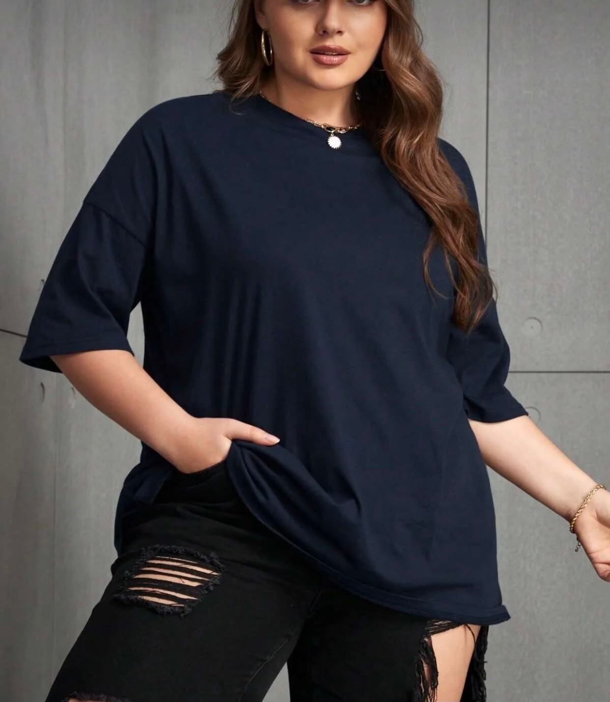 Punix Büyük Beden Özel Seri Baskısız Düz Renk %100 Pamuk Salaş Battal Kadın T-Shirt görsel 5