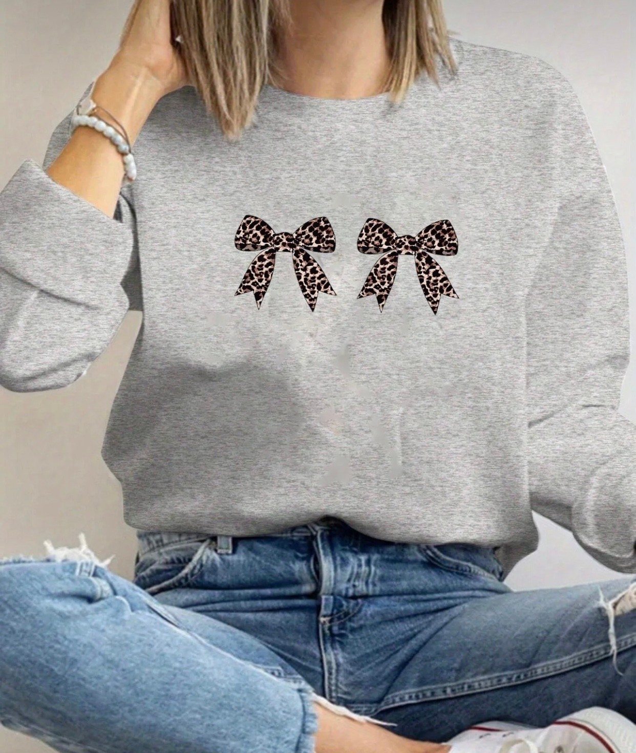 Punix Punıx Büyük Beden Özel Üretim Çift Kurdele Baskılı Yuvarlak Yaka Oversize Kadın Şık Sweatshırt görsel 2
