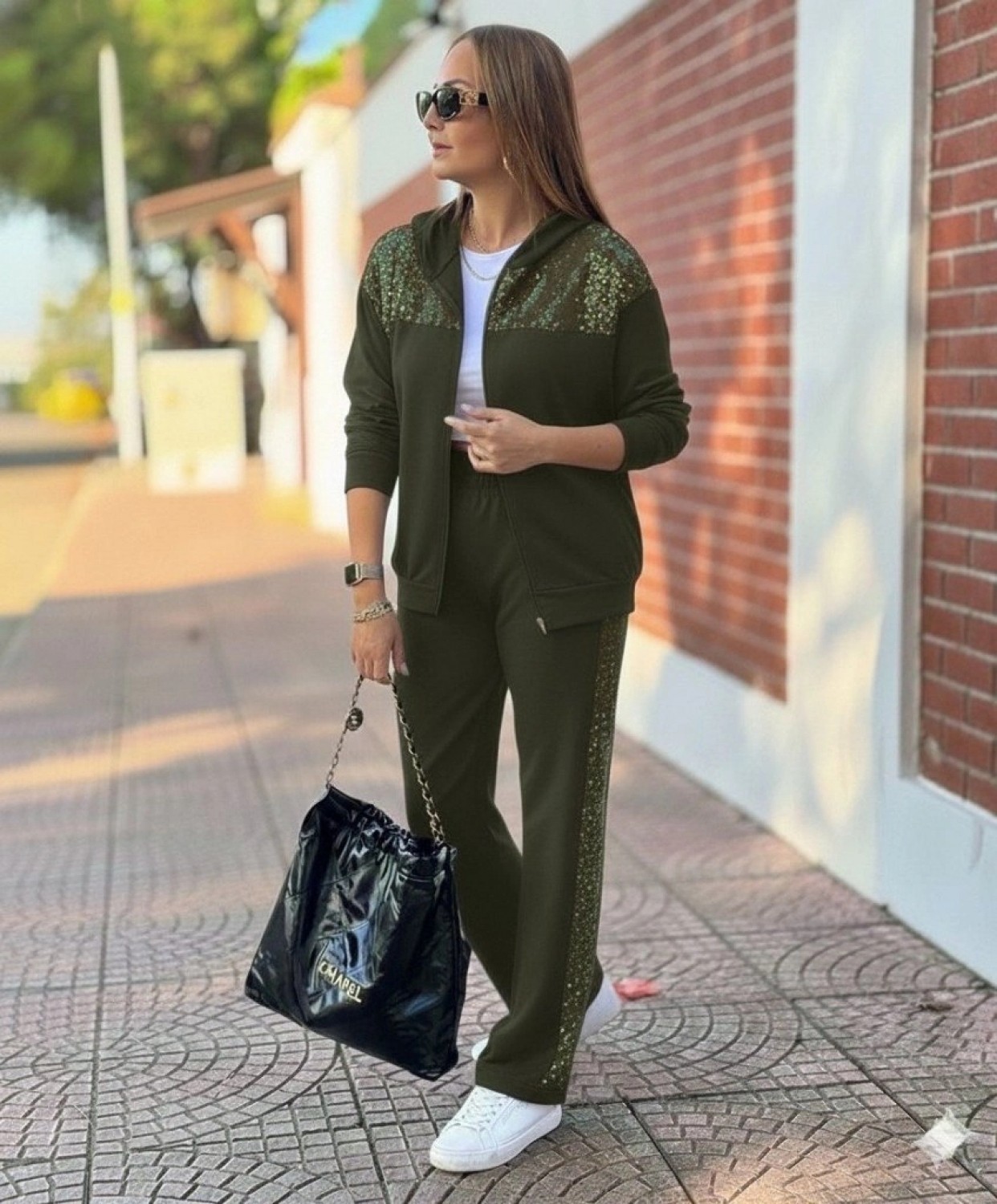Pileli Store Kadın Uzun Kollu Önden Fermuarlı Pul Payetli Alt Üst Viskon Iki Iplik Takım