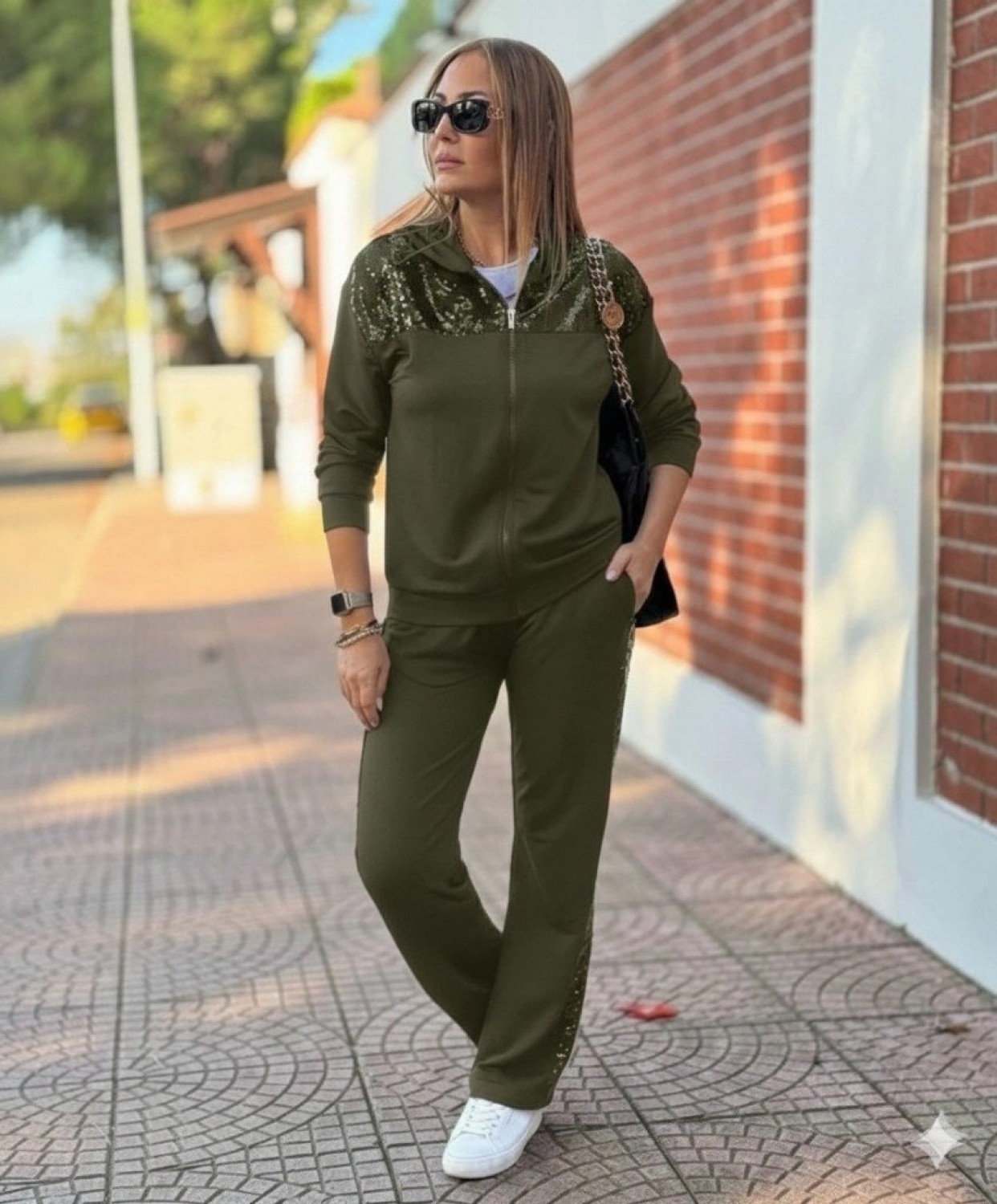 Pileli Store Kadın Uzun Kollu Önden Fermuarlı Pul Payetli Alt Üst Viskon Iki Iplik Takım görsel 2
